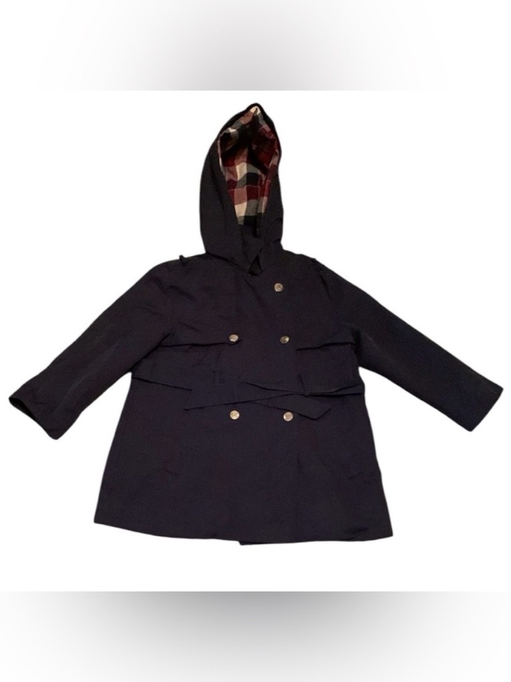 Zara BabyGirl Collection Blue Red Plaid Fleece Lined Hood Coat Pockets Size 2/3